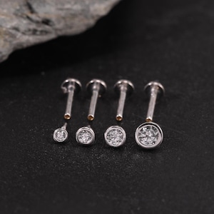14K Weißgold Solitär Diamant Innengewinde Ohrring Schraubverschluss Flachboden Ohrring Moissanite Lünette Knorpel Helix Tragus Stud 18g