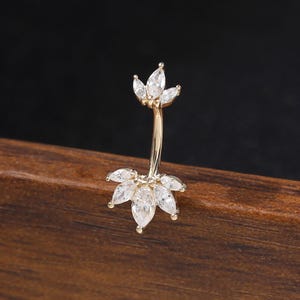 14K Solid Gold Lotus Internally Threaded Rook Barbell, Double Floral Curved Barbell Ring 18G