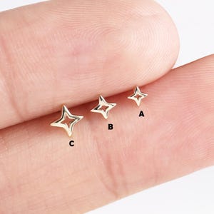 14k Solid Gold Star Cartilage Push Back Stud Earring Gold North Star Helix Conch Earring Polaris Tragus Piercing Celestial Flat Back Stud
