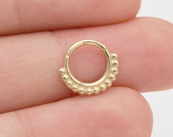 14k Solid Gold Beaded Septum Hoop Clicker Tragus helix Cartilage Daith Conch Nose Lip 18g Nose Ring Piercing Jewelry gift for her