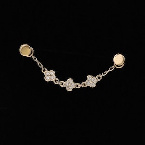 14k Solid Gold Triple Flower Dangle Chain Attachment Gold Chain Connector Helix Chain Piercing Conch Cartilage Chain DIY Loop Chain