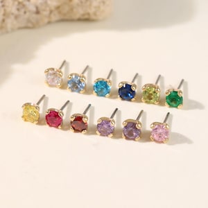 14k Solid Yellow Gold 2mm 2.5mm 3mm 4mm Birthday Stone Threadless Push In Flat Back 6mm 8mm 10mm Labret Tragus Cartilage Ear Stud