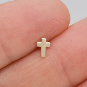 14k Solid Gold Cross Cartilage Stud Earring Conch Earring Tiny Cross Helix Stud Tragus Earring Gold Labret Stud Minimalist Flat Back Earring