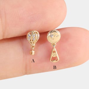 14K Solid Gold Dangle Stud Earring, Hot Air Balloon Cartilage Earring, Drop Conch Piercing, Helix Tragus Stud ,Minimalist Threadless Stud