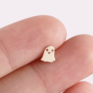 14k Solid Gold Ghost Earring Specter Cartilage Stud Cute Stud Tiny Apparition Conch Earring Helix Stud Nose Stud Flat back earring