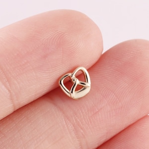 14K Solid Gold Pretzel Stud Earring Bread Cartilage Earring Innovative Tiny Helix Stud Conch Earring Tragus Stud Flat Back Earring