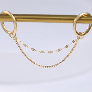 14K Solid Gold Dangle Double Chain Attachment, Gold Industrial Bar Chain Conch Helix Wrap Chain Piercing, Nose Ring Cartilage Chain Earring 