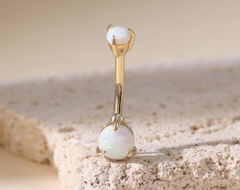 14k Solid Gold Opal Bauchnabel Ring Gold Außengefädelt Bauch Ring Curved Barbell Nabel Ring Gold Edelstein Bauchnabel Piercing