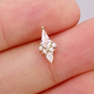 14k Solid Gold Kite Cut Diamant Knorpel Piercing Rhombus Klar CZ Helix Stud Conch Tragus Ohrring Flache Rückseite Ohrring Labret Stud Nose Stud