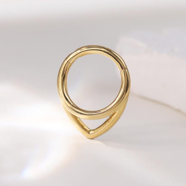 14k massief gouden dubbele rij septum ring gouden V-vorm Daith scharnierende clicker sierlijke tragus helix hoepel kraakbeen hoepel clicker 16g 8 mm 10 mm