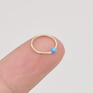 14K Solid Gold Blue Opal Bendable Ring Tragus Piercing Huggie Hoop Cartilage Earring Conch Hoop Helix Hoop Nose Hoop 20g Piercing Jewelry