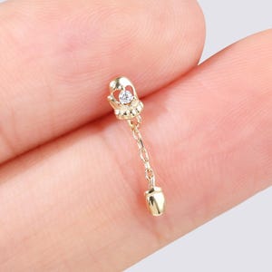 14k Solid Gold Boxing Glove Dangle Stud Earring Unique Sports-Inspired Helix Stud Conch Earring Dangle Chain Stud Athletic Flat Back Stud