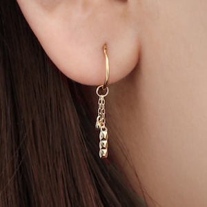 14K Solid Gold Three Square Splicing Hoop Charm, Tiny Conch Cartilage Hoop Charm Daith Helix Charm, Rook Hoop Charm Huggie Charm Conch Charm