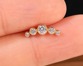 14k Solid Gold Diamond CZ Climber Stud Earring, Helix Conch Push Back Ear Piercing
