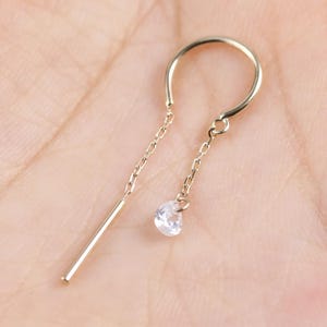 14k Solid Gold Floating Teardrop Einfädler Chime Stud Baumeln Kette Curved Bar Threader Ohrring Knorpel Ohrläppchen Helix Piercing Ohrring