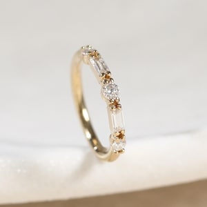 14K Solid Gold Baguette Moissanite Helix Seamless Clicker, Gold Cartilage Rook Hinged Earring