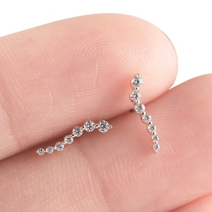 14k Solid Gold Round Ear Climber Stud Earring Climber Helix Stud Cartilage Earring Conch Earring Tragus Earring Flat Push Back Earring 20g
