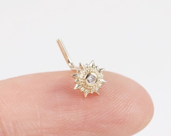 14k Solid Gold Dainty Starburst Nose Stud Tiny Diamond Star Screw Nose Stud L Shaped Nose Stud Twisted Celestial Nose Piercing Jewelry