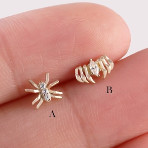 14K Solid Gold Spider Threadless Ends, Bat Conch Piercing, Cartilage Earring, Threadless Push-in Labret, Tragus Stud, Flat Back Earring