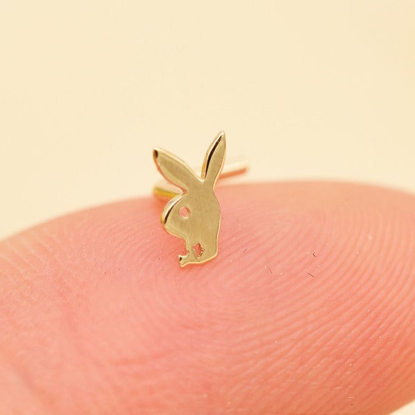 14k Solid Gold Hase Nase Stud Kaninchen Nase Stud Gold Nase Pin Nasenring 20g L Form Gold Nase Piercing Schmuck