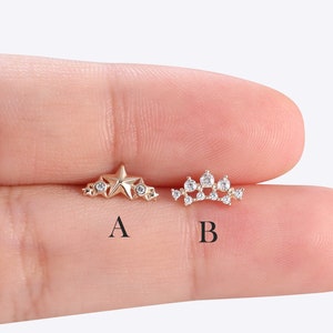 14k Solid Gold Star Kletterer Bolzen Ohrring Cluster Ohr Kletterer Bolzen Stacking Ohrring Königliche Krone Bolzen Helix Tragus Bolzen Einschieben zurück Ohrring