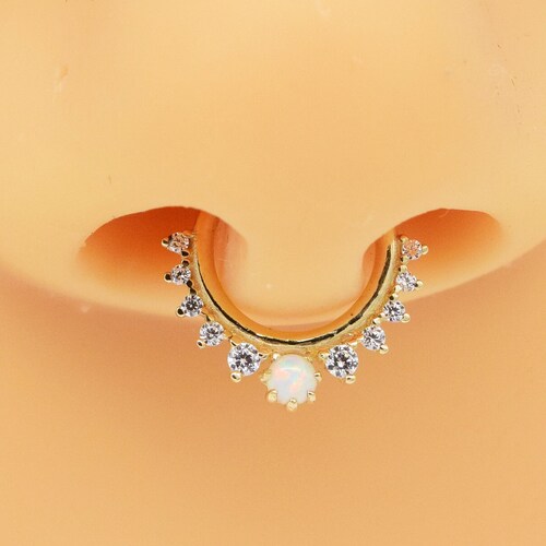 Nose Ring Jewelry Nose Hoop Nose Piercing 18 Gauge Opal Etsy