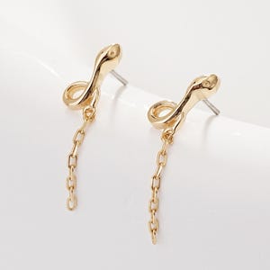 14K Solid Gold Snake Dangle Chain Helix Stud Drop Chain Threadless Pin Cartilage Push Back  Serpent Tragus Flat Back Animal Stud Earring