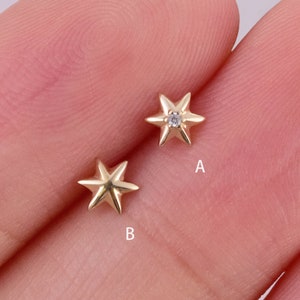 14k massief gouden kleine ster oorknop mini Stardust oorknop minimalistische oorbel Poolster oorbel Helix tragus stud platte achterkant labret oorstekers 20g