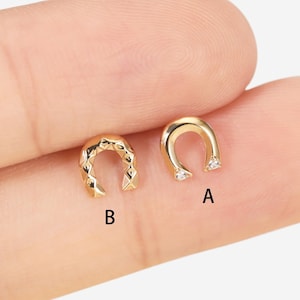14K Solid Gold U Form Ohrring, Hufeisen Knorpel Piercing, Threadless Push in Labret, Gold Helix Bolzen, Conch Ohrring, Flat Back Ohrring