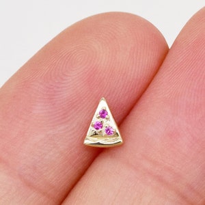 14k Solid Gold Pizza Shape Stud Earring Cute Food Stud Tiny Novelty Cartilage Stud Conch Stud Helix Stud Tragus Stud Labret Stud Flat Back