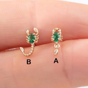 14k Solid Gold Scorpion Emerald Green Cartilage Earring Bold Helix Stud Conch Earring Tragus Lobe Piercing Dainty Piercing Jewelry Set