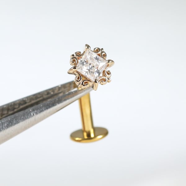 14k Solid Gold Moissanite Dainty Textured Floating Belly Button Ring, Threaded & Threadless Navel Ring
