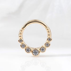 14k Solid Gold Bezel Setting Septum Ring Dainty Daith Hoop Nose Piercing Cartilage Helix Hoop Tragus Clicker Gold 16G Piercing Jewelry
