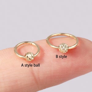 14k Solid Gold Dorica Diamond Cut Ball Hinged Hoop Clicker Rook Ball Charm Textured Sparkle Gold Helix Conch Daith Clicker Septum Ring