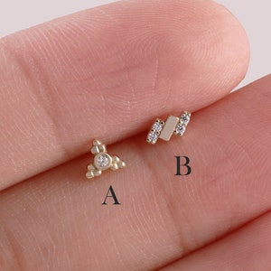 Clous d'oreilles triangulaires en or massif 14 carats, clous d'oreilles en grappe, clou d'oreille hélicoïdal grimpeur, boucle d'oreille conque, piercing au tragus, boucle d'oreille arrière plat 20 g
