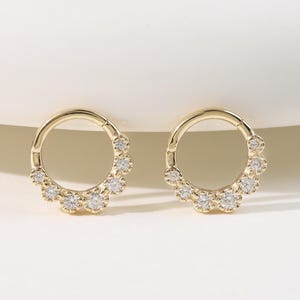 14k Solid Gold Beaded Septum Ring Dainty Round Bezel Setting Daith Hoop Clicker Cartilage Hoop Ring Septum Clicker Gold Helix Hoop 16g 8mm