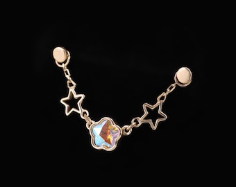 14K Solid Gold Dangle Star Attachment Drop AB Stone Chain Piercing Cartilage Linking Chain Connector Loop Chain Double Piercing Ear Charm