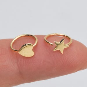 14k Solid Gold Heart & Star Bendable Ring Gold Helix Piercing Ring Dainty Seamless Piercing Hoop For Cartilage or Nose Piercing 20G