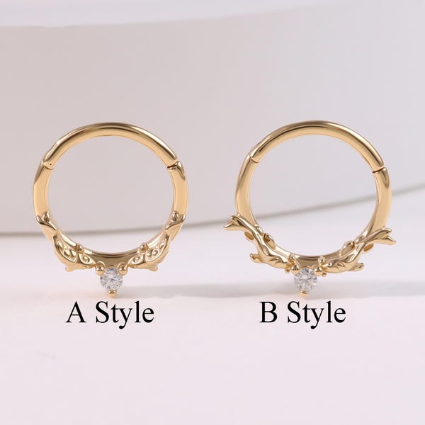 Piercing Daith Clicker de oro macizo de 14 quilates con forma de pez koi: Anillo de septum con bisagra de 18G