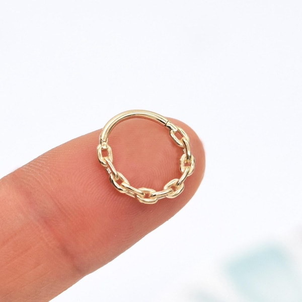 14k Solid Gold Link Shape Septum Ring Daith Earring Tragus Helix Kraakbeen Daith Conch Piercing Sieraden 16g Cadeau voor Moeder