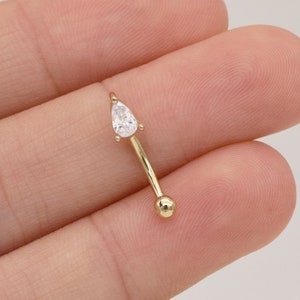 14K Solid Gold Teardrop Rook Earring Dainty Rook Piercing Eyebrow Piercing Curved Barbell Ring Pear Shape Eyebrow Ring Gold Navel Ring 16g