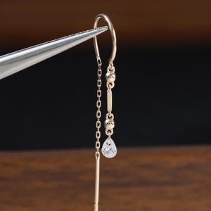 14k Solid Gold Floating Teardrop Threader Chime Stud