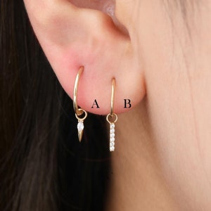 14K Solid Gold Dangle Arrow Charm Spike Rook Hoop Charm Cartilage Hoop Charm Huggie Charm Helix Hoop Charm Tragus Charm Long strip Charm