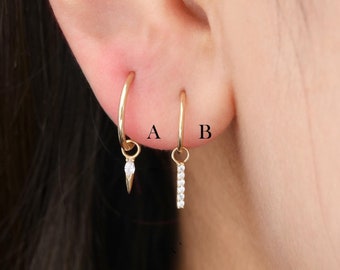 14K Solid Gold Dangle Arrow Charm Spike Rook Hoop Charm Cartilage Hoop Charm Huggie Charm Helix Hoop Charm Tragus Charm Long Strip Charm