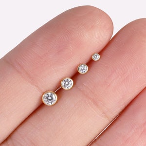 Pendiente solitario de oro macizo de 14 quilates con diamante y rosca interna, bisel de moissanita, cartílago, hélice, trago, perno prisionero, parte trasera plana, 18 g