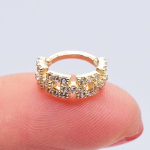 14k Solid Gold Geometric Huggie Hoop Stacking Conch Helix Hoop Open Square Design Pavé Piercing Ring Sparking Nose Ring 16g