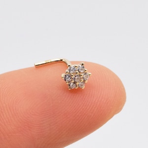 14k ソリッド ゴールド クラスター ノーズ スタッド 上品な花のノーズリング ノーズ スタッド ゴールド ノーズ ピン 20g L シェイプ ノーズ スタッド ゴールド ピアス ジュエリー
