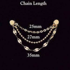 14K Solid Gold Dangle Triple Mixed Chain Attachment Sequin Chain Piercing Gold Cartilage Chain Linking Chain Connector Loop Chain Earring