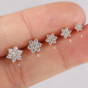 14K ソリッド ゴールド フラワー 軟骨 スタッド フローラル コンク イヤリング ゴールド ヘリックス スタッド トラガス ピアス フラット バック イヤリング ノーズ スタッド