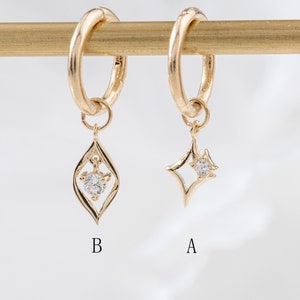 Ciondolo a forma di stella in oro massiccio 14 carati, ciondolo a forma di cerchio con diamanti in oro, ciondolo a forma di doppia stella con pietra danzante, ciondolo a forma di cerchio per piercing alla cartilagine e all'elica.